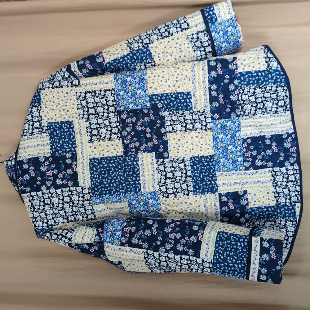 Floral Patchwork Quilted Lightweight Jacket Blue - image 8